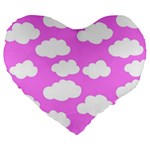 Purple Clouds   Large 19  Premium Heart Shape Cushion