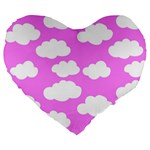 Purple Clouds   Large 19  Premium Flano Heart Shape Cushion