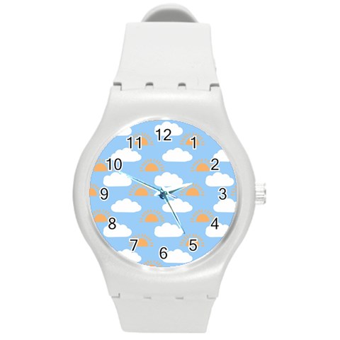 Sun And Clouds  Round Plastic Sport Watch (M) from ArtsNow.com Front