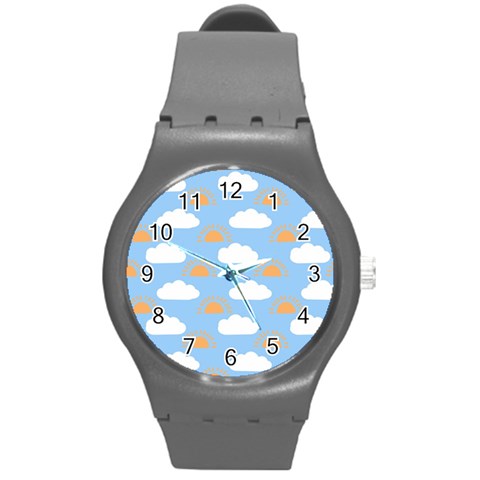 Sun And Clouds  Round Plastic Sport Watch (M) from ArtsNow.com Front