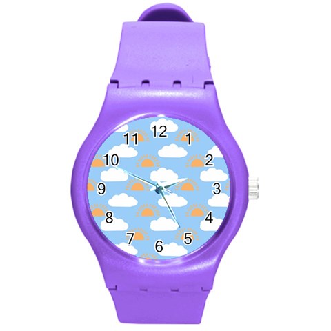 Sun And Clouds  Round Plastic Sport Watch (M) from ArtsNow.com Front