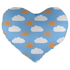 Sun And Clouds  Large 19  Premium Flano Heart Shape Cushion from ArtsNow.com Front