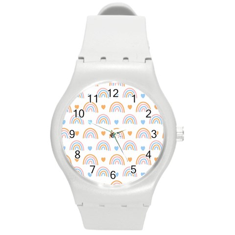 Rainbow Pattern   Round Plastic Sport Watch (M) from ArtsNow.com Front