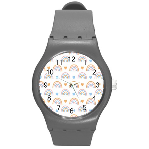 Rainbow Pattern   Round Plastic Sport Watch (M) from ArtsNow.com Front