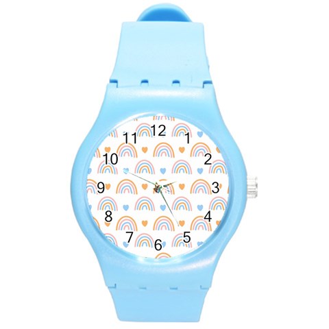 Rainbow Pattern   Round Plastic Sport Watch (M) from ArtsNow.com Front