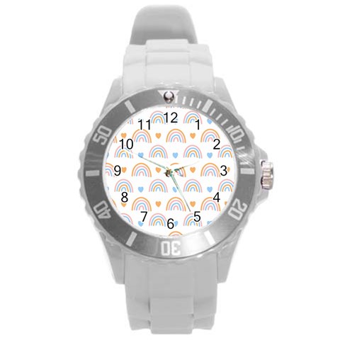 Rainbow Pattern   Round Plastic Sport Watch (L) from ArtsNow.com Front