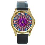 Mandala Fishes Round Gold Metal Watch