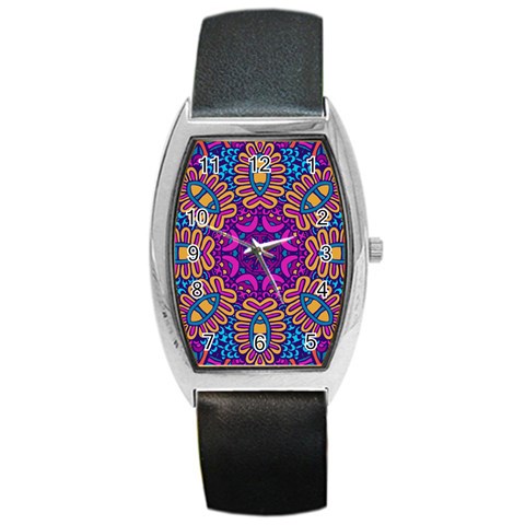 Mandala Fishes Barrel Style Metal Watch from ArtsNow.com Front