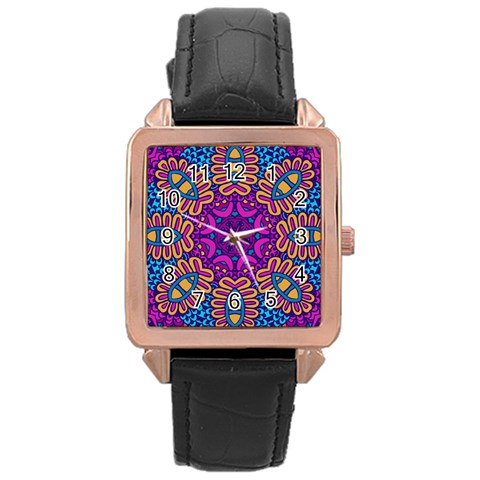 Mandala Fishes Rose Gold Leather Watch  from ArtsNow.com Front