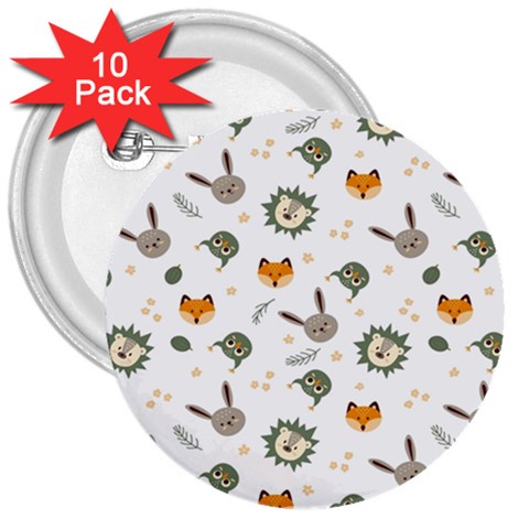 Rabbit, Lions And Nuts   3  Button (10 pack) from ArtsNow.com Front