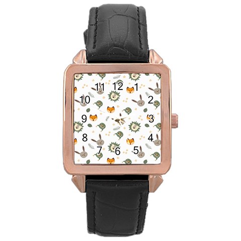 Rabbit, Lions And Nuts   Rose Gold Leather Watch  from ArtsNow.com Front