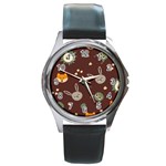 Rabbits, Owls And Cute Little Porcupines  Round Metal Watch