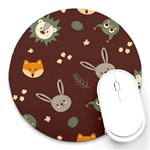 Rabbits, Owls And Cute Little Porcupines  Round Mousepad