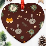 Rabbits, Owls And Cute Little Porcupines  Ornament (Heart)