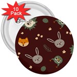 Rabbits, Owls And Cute Little Porcupines  3  Button (10 pack)