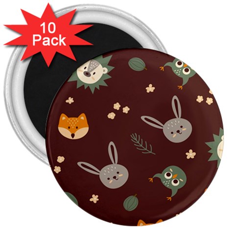 Rabbits, Owls And Cute Little Porcupines  3  Magnet (10 pack) from ArtsNow.com Front