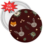 Rabbits, Owls And Cute Little Porcupines  3  Button (100 pack)