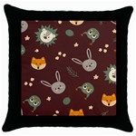 Rabbits, Owls And Cute Little Porcupines  Throw Pillow Case (Black)