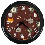 Rabbits, Owls And Cute Little Porcupines  Wall Clock (Black)