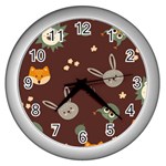 Rabbits, Owls And Cute Little Porcupines  Wall Clock (Silver)