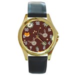 Rabbits, Owls And Cute Little Porcupines  Round Gold Metal Watch