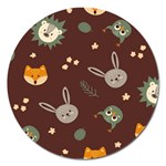 Rabbits, Owls And Cute Little Porcupines  Magnet 5  (Round)