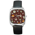 Rabbits, Owls And Cute Little Porcupines  Square Metal Watch