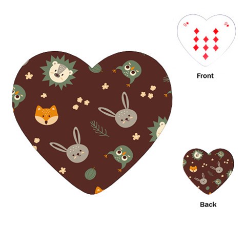 Rabbits, Owls And Cute Little Porcupines  Playing Cards Single Design (Heart) from ArtsNow.com Front