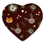 Rabbits, Owls And Cute Little Porcupines  Heart Ornament (Two Sides)