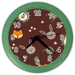 Rabbits, Owls And Cute Little Porcupines  Color Wall Clock