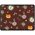 Rabbits, Owls And Cute Little Porcupines  Fleece Blanket (Large)