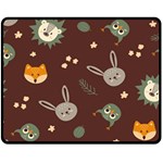 Rabbits, Owls And Cute Little Porcupines  Fleece Blanket (Medium)