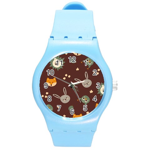 Rabbits, Owls And Cute Little Porcupines  Round Plastic Sport Watch (M) from ArtsNow.com Front