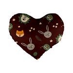 Rabbits, Owls And Cute Little Porcupines  Standard 16  Premium Heart Shape Cushion 