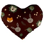 Rabbits, Owls And Cute Little Porcupines  Large 19  Premium Heart Shape Cushion