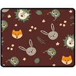 Rabbits, Owls And Cute Little Porcupines  Double Sided Fleece Blanket (Medium)