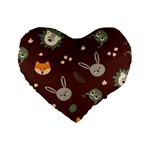 Rabbits, Owls And Cute Little Porcupines  Standard 16  Premium Flano Heart Shape Cushion 