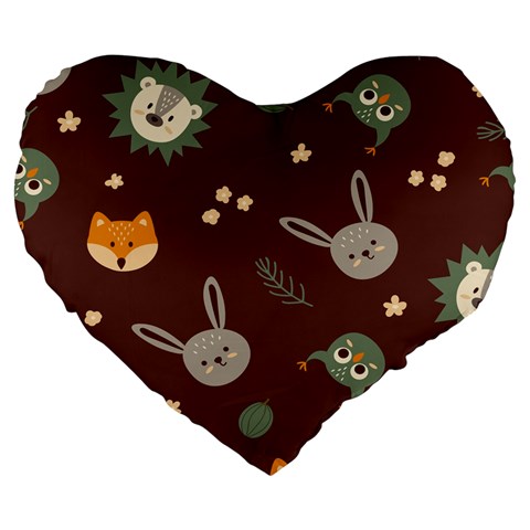 Rabbits, Owls And Cute Little Porcupines  Large 19  Premium Flano Heart Shape Cushion from ArtsNow.com Front