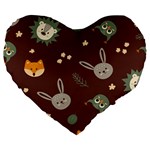 Rabbits, Owls And Cute Little Porcupines  Large 19  Premium Flano Heart Shape Cushion