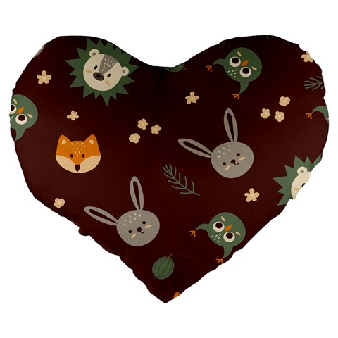 Rabbits, Owls And Cute Little Porcupines  Large 19  Premium Flano Heart Shape Cushion from ArtsNow.com Back