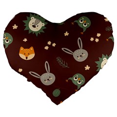 Rabbits, Owls And Cute Little Porcupines  Large 19  Premium Flano Heart Shape Cushion from ArtsNow.com Back