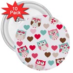 Lovely Owls 3  Button (10 pack)