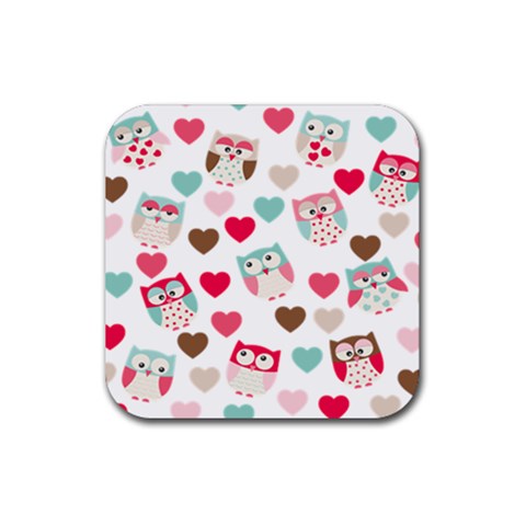 Lovely Owls Rubber Coaster (Square) from ArtsNow.com Front