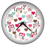 Lovely Owls Wall Clock (Silver)