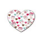 Lovely Owls Rubber Heart Coaster (4 pack)