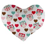 Lovely Owls Large 19  Premium Heart Shape Cushion