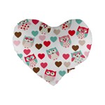 Lovely Owls Standard 16  Premium Flano Heart Shape Cushion 