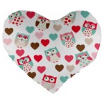 Lovely Owls Large 19  Premium Flano Heart Shape Cushion