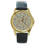 Wild Forest Friends  Round Gold Metal Watch