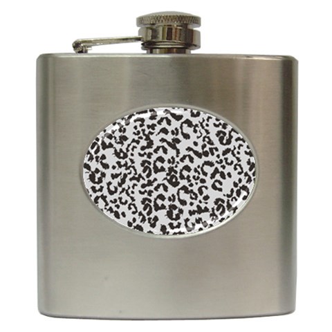 Leopard print gray theme Hip Flask (6 oz) from ArtsNow.com Front